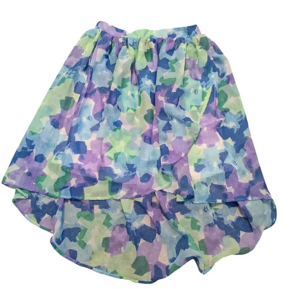 THE CHILDRENS PLACE 14 XL Blue Purple Spring Hi-Low Flowy Swing Skirt Girls